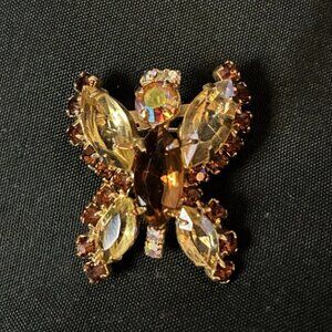 Verified Vintage Juliana by D & E Butterfly Brooch-Amber Topaz AB Rhinstone1960s